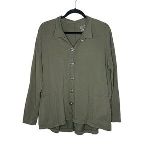 Neon Buddha statement Button army green oversized Top size Small
